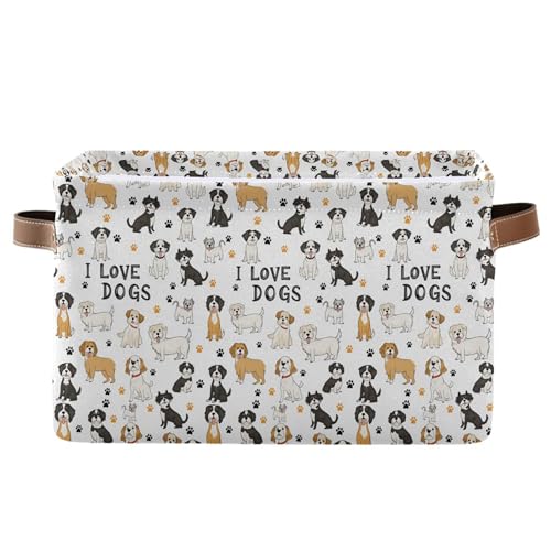 Wamika Bernese Mountain Dog Storage Basket Fabric Pet Toy Baskets Cute Dogs Puppy Paws Open Home Storage Bins Boxes Foldable Organizer Bag for Pet Toy Bathroom Shelf Closet Baskets 16×12×8 Inches - color: Bernese Mountain, size: 1 Pack