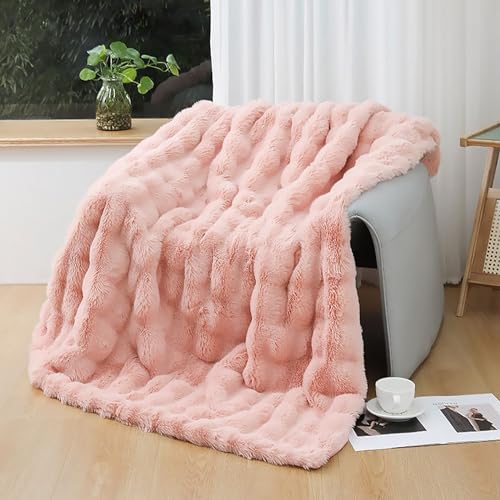 Pink Faux Fur Throw Blanket for Girls 50''x60'' Decorative Shaggy Velvet Blanket Fluffy Cozy Plush Warm Bed Throws for Bedroom, Living Room, Couch, Sofa, Office, Camping - color: D-pink, size: 50''x60''