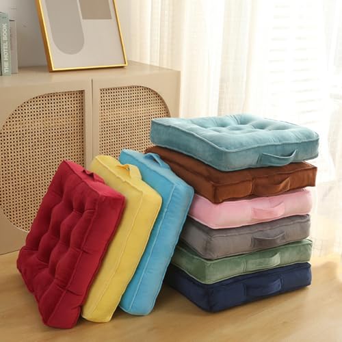 Square Meditation Floor Pillows with Handle, Seat Cushions for Adults, Thicken Crystal Velvet Seat Cushion with Pearl Cotton Filling for Yoga Living Room Balcony Outdoor Tatami(@2,40cm/16in)