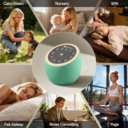 Hotmoon Sound Machine for Sleep, Cocoon 2 White Noise Sound Machine with 40 Relaxing Sounds, Dual-Speaker & Timer, 8 Night Light, Pink Brown Green Noise for Sleeping Adults, Office Privacy, Plug-in - size: green