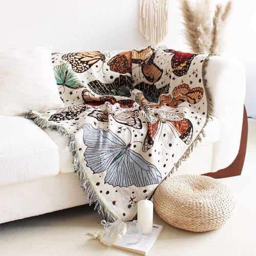Hopstar Butterfly Throw Blanket Outdoor Blankets and Throws Boho Western Decor Cotton Woven Couch Cover Blanket for Sofa Living Room Beach Travel 51"x63" (Colorful Butterfly) - color: Butterfly Flying, size: 51"x63"