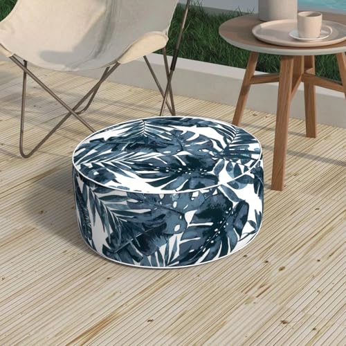 Inflatable Stool Ottoman, Footrest Ottoman with Handle, Outdoor or Indoor Round Portable Stool for Patio Home Decoration, 21x9 Inch, Palm Blue - color: Palm Blue, size: 21"D x 21"W x 9"H