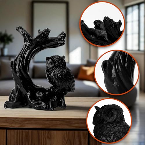 Owl Sphere Holder Crystal Stand Ball Resin Display – 4.92''x4.06'' Natural Quartz Wood Base Figurine, Stable Desktop Decoration for Bedroom, Office, Living Room, Study – Crystal Ball Decor Gift