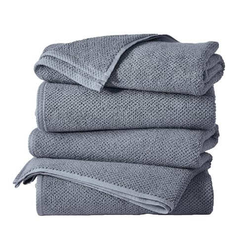 Great Bay Home 100% Cotton 4 Pack 54x27 Bath Towel Set - Absorbent, Quick-Drying, Durable Towels for Bathroom Decor - Low-Twist, Two-Ply Fibers (Chambray Blue) - color: 13 Chambray Blue, size: Bath Towel (Pack of 4)