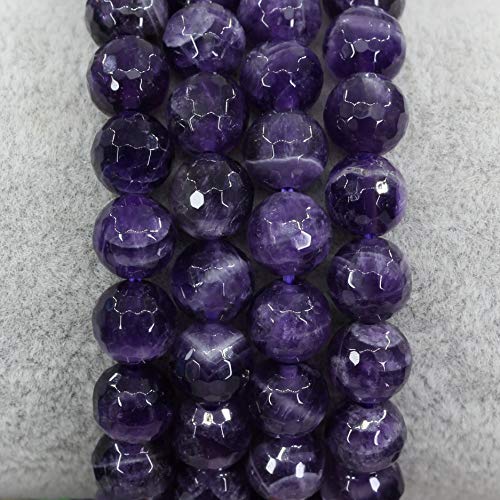 Amandastone Natural Gemstone 8mm Round Beads Stretch Bracelet 7 Inch - color: Faceted African Amethyst