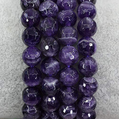 Amandastone Natural Gemstone 8mm Round Beads Stretch Bracelet 7 Inch - color: Faceted African Amethyst