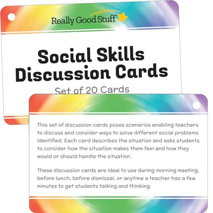 Really Good Stuff Social Skills Discussion Cards - Set of 20 Conversation Cards for Kids - Social Emotional Learning Activities for Understanding Social Rules and Developing Essential Social Skills - style: Social Skills Cards