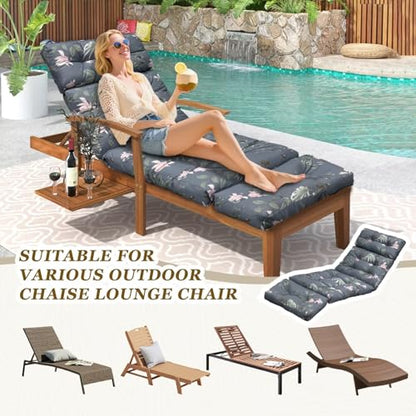 Outdoor Chaise Lounge Chair Cushion 75.1 x 23.6 x 4.7in, Waterproof Replacement Cotton Patio Thickened Pool Lounge Chair Cushion with Ties for Patio Outdoor Furniture,Tropical Blossom - color: Tropical Blossom