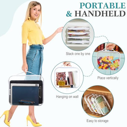 Sanwuta 4 Pcs Clear Hard Zipper Case with Handle Office Storage Cases Hard Plastic Pouches Transparent Bins for Crafts, Snacks, Cosmetics, Puzzles(13.8 x 11.8 x 2 Inches,White) - size: 13.8 x 11.8 x 2 Inches