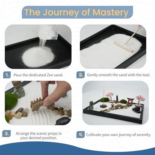 Zen Garden Kit for Desk, 12x8 Inch Sand Tray with 16 Accessories and 6 Tools, Japanese Meditation Mini Garden Set,Mini Meditation Decor for Adults, Stress Relief, Home & Office Decor, Unique Gift Set.