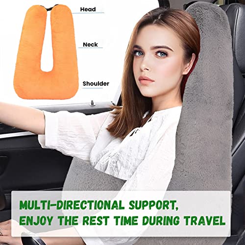 Travel Pillow Car Pillow(28x18in) U Shaped Cushion Pillow, Long Distance Travel Sleep Pillow for Head and Body Support for Adults Children (Grey) - color: Grey