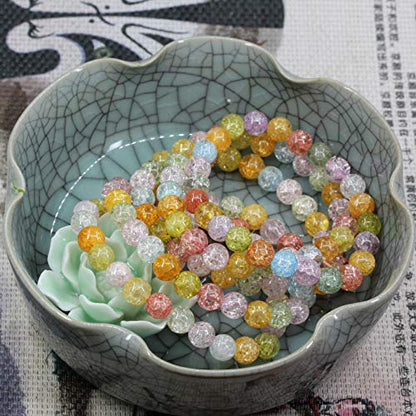 Amandastone Natural Gemstone 8mm Round Beads Stretch Bracelet 7 Inch - color: Multicolor Crackle Quartz