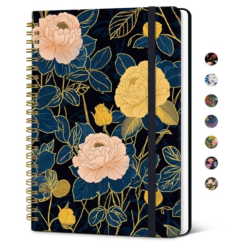 Taja Spiral Journal Notebook for Women, Pretty Hardcover Lined Notebook for Work & Note Taking, Aesthetic Cute Journal for Writing, 140 Pages, 5.8"x8.3", Luxe Peony - color: T-Luxe Peony