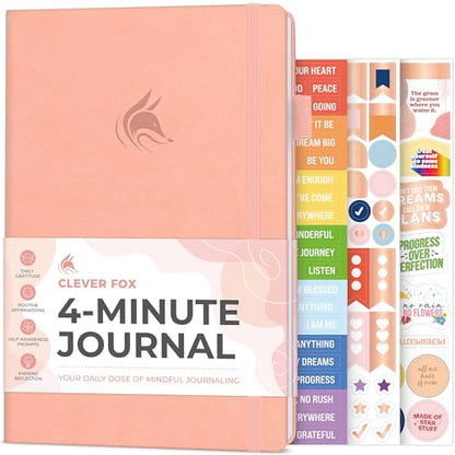 Clever Fox Four-Minute Journal – Daily Positivity Journal with Prompts – Motivational Affirmation, Mental Health & Habit Tracker (Light Pink) - color: Light Pink