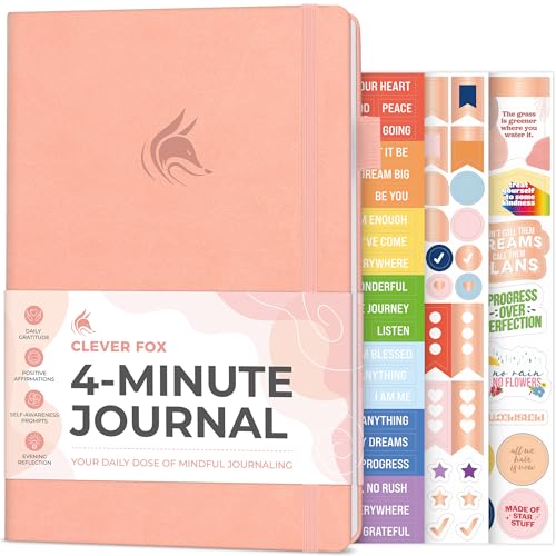 Clever Fox Four-Minute Journal – Daily Positivity Journal with Prompts – Motivational Affirmation, Mental Health & Habit Tracker (Light Pink) - color: Light Pink