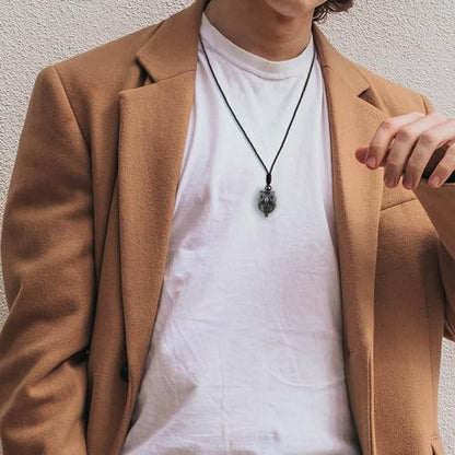 Black Obsidian Necklace Protection Pendant with Extended Bead Chain Healing Crystal Stone Amulet Necklace for Men Women - color: OwlA