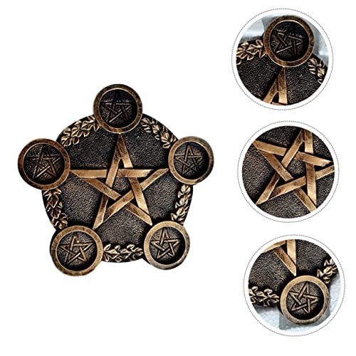 Healifty Pentacle Star Candleholder Decorative Sacrifice Prop Unique Desktop Altar Ornament Copper Plate Home Bar Restaurant Mystic Atmosphere