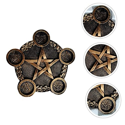 Healifty Pentacle Star Candleholder Decorative Sacrifice Prop Unique Desktop Altar Ornament Copper Plate Home Bar Restaurant Mystic Atmosphere