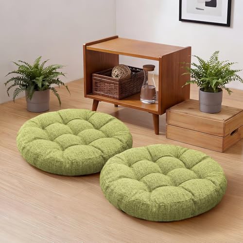 Set of 2 Light Green Floor Cushion for Adult Tufted Round Seat Cushions for Tatami Living Room 18.8 x 18.8 Inch Meditation Floor Pillows - color: Light Green
