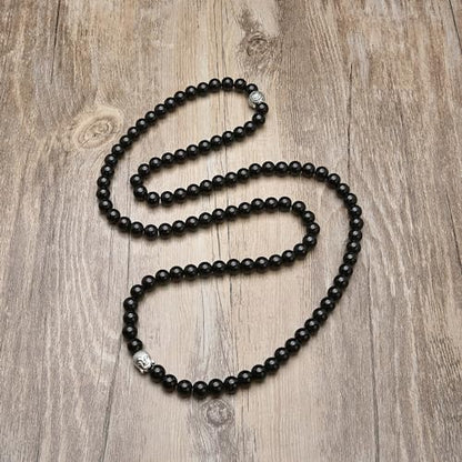 Buddha Charm Meditation Jewelry of 108 Mala Prayer Beads Bracelet or Necklace - style: Black Agate