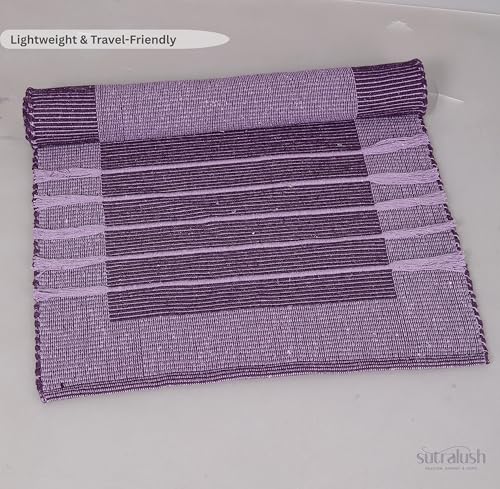 Organic Cotton Yoga Rug, Handwoven Non-Slip Meditation Mat for Hot Yoga, Exercise & Floor Workouts, Washable Breathable Weave, Purple, Standard Size