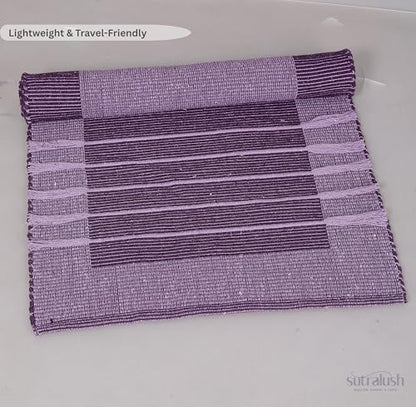 Organic Cotton Yoga Rug, Handwoven Non-Slip Meditation Mat for Hot Yoga, Exercise & Floor Workouts, Washable Breathable Weave, Purple, Standard Size