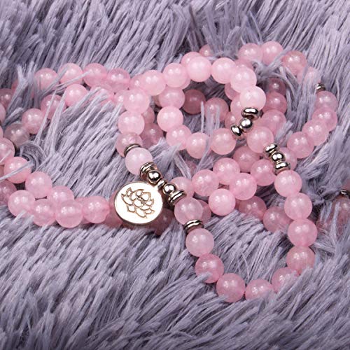 8mm 108 Mala Beads Wrap Bracelet Necklace for Yoga Charm Bracelet Natural Gemstone Jewelry for Women Men - color: Powder Crystal