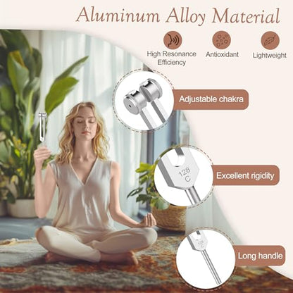 128 Hz Weighted Tuning Fork, Aluminum Alloy Sound Healing Tool for Yoga Meditation Relaxation, C128 Frequency with Silicone Hammer, Storage Bag, Cleaning Cloth - size: 128hz