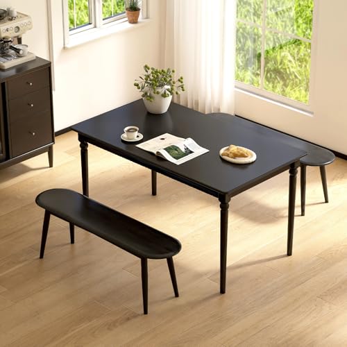 47'' 100% Solid Oak Wood Dining Bench,Rounded Corner Baguette Shape Chair Surface Design,Entryway Bedroom Bed End Bench (47.3inch, Black) - size: 47.3inch-Black-Round Corner Baguette Shape