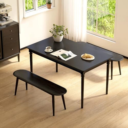 47'' 100% Solid Oak Wood Dining Bench,Rounded Corner Baguette Shape Chair Surface Design,Entryway Bedroom Bed End Bench (47.3inch, Black) - size: 47.3inch-Black-Round Corner Baguette Shape