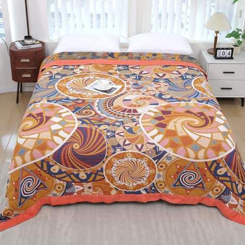 Boho Throw Blanket for Bed, 100% Pure Cotton Ultra Soft Rustic Quilt, Farmhouse Decor Bed Blankets, All Season Rustic Throw for Sofa Couch Chair(80"x 90") - color: Colorful Vortex, size: 80''x 90''