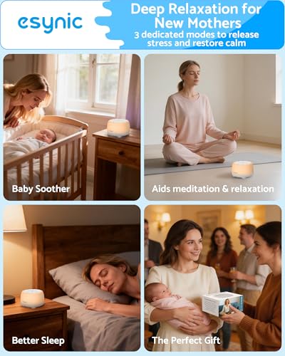eSynic Rechargeable Tibetan Singing Bowl for Meditation-38 Sounds White Noise Machine with Night Light & 30H Battery-15-90 Timer-Wireless-Sound Healing Device for Yoga Sleep Therapy Stress Relief