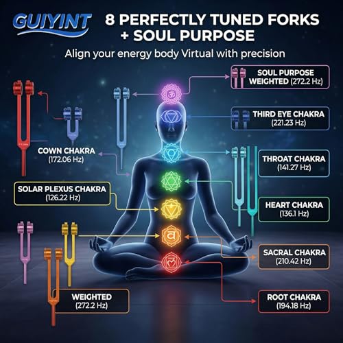 Chakra Tuning Forks Set for Healing – 8-Piece Weighted Solfeggio Tuning Forks – Professional Sound Therapy Kit for Reiki, Meditation, Yoga & Energy Balancing