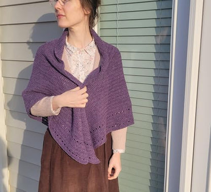 Triangle Shawl Wrap, Lavender Purple, Alpaca & Wool, Hand Crochet Prayer Shawl, Rustic Texture