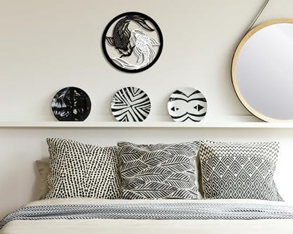 Creoate Koi Fish Wooden Wall Art, Black and White Yin Yang Themed Zen Decor for Yoga Room Bathroom Living Room Farmhouse, 12x12 inches