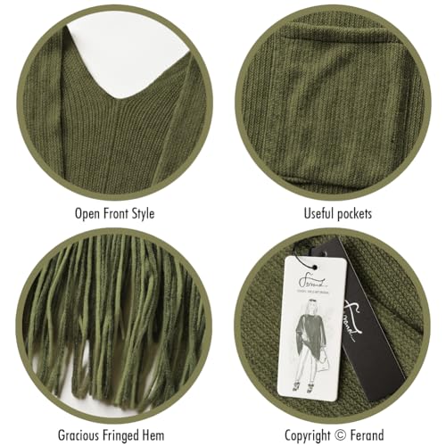 Ferand Shawl Wraps for Women, Cozy Lightweight Poncho Cape with Pockets, Warm for Fall Winter Travel - color: Army Green