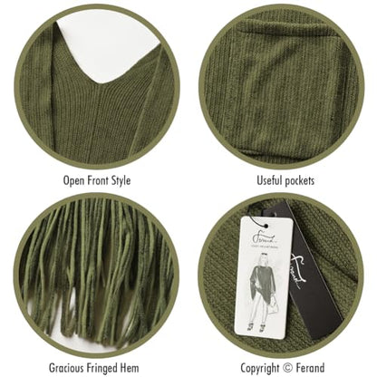 Ferand Shawl Wraps for Women, Cozy Lightweight Poncho Cape with Pockets, Warm for Fall Winter Travel - color: Army Green