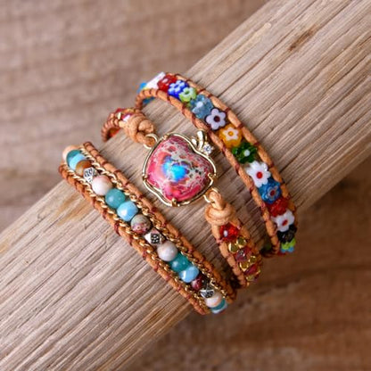 YGLINE Boho Handmade Natural Stone Wrap Bracelets Crystal Beads Bracelet Jewelry