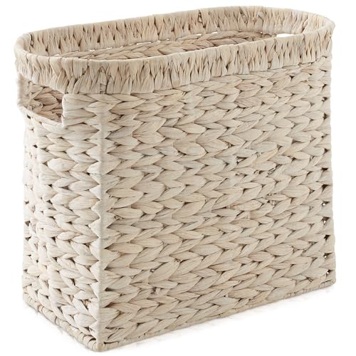 Casafield Woven Magazine Holder with Handles, Whitewash - Water Hyacinth Storage Basket for Bathroom, Living Room, Home Office - color: Whitewash - Hyacinth