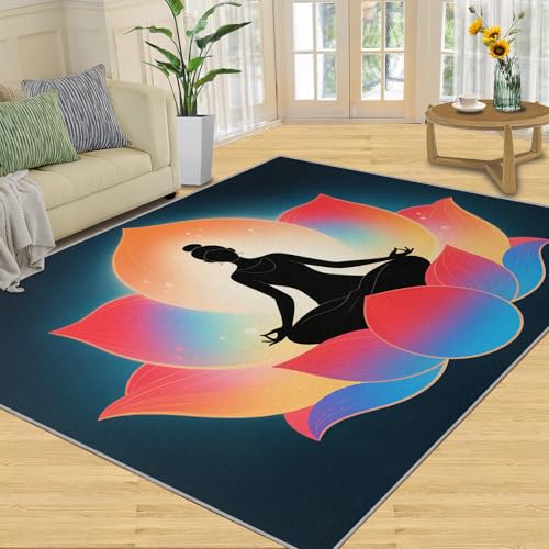 Yoga Rugs for Bedroom, Abstract Lotus Washable Rug, Meditation Rugs for Living Room, Low Pile & Non Slip, Indoor Carpet, 4x5 Area Rug & Home Decor - color: Abstract Lotus, size: 4' W x 5' L