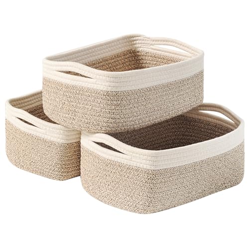 ICERZCZ Small Baskets for Organizing, Decorative Storage Baskets for Shelves, Storage Bins, Woven Baskets for Storage, Mini Basket for Nursery, 13"×8.5"×5.1" (3 Packs) Off White & Brown - color: Off White & Brown, size: 13"×8.5"×5.1"