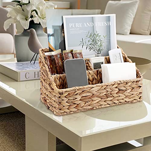 BTSKY Woven Divided Storage Basket Natural Hyacinth Vertical Wicker Storage Baskets 4 Compartments Desktop Home Office Supplies Sorter Rack