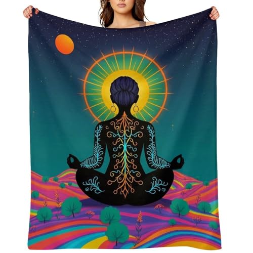 Yoga Meditation Chakra Print Throw Blanket, Soft Flannel Fuzzy Cozy Warm Blanket for Couch Bed Sofa Home Decor, 50"x60" - size: 50*60 in