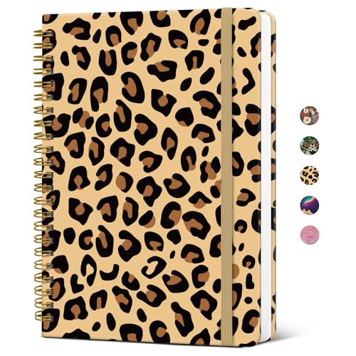 Taja Spiral Journal Notebook for Women, Pretty Hardcover Lined Notebook for Work & Note Taking, Aesthetic Cute Journal for Writing, 140 Pages, 5.8"x8.3", Leopard - color: N-Leopard