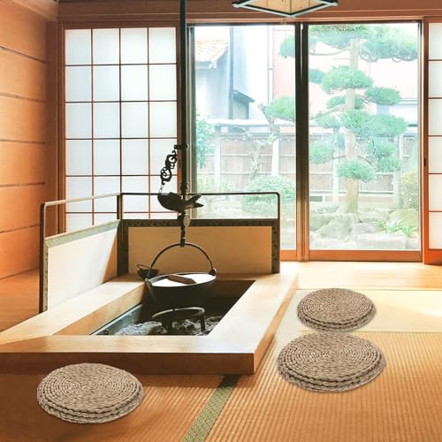 UKCOCO Double-Layer Woven Meditation Cushion 30x30cm Thick Straw Tatami Floor Seat Pad Yoga Sitting Pillow for Adults Home Cushion