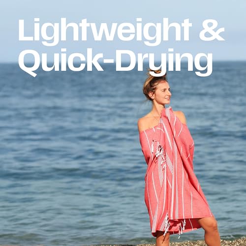 Lina Turkish Beach Towel Peshtemal (38" x 71"), Sand-Free, Large & Quick-Dry, Lightweight Pool Towels for Travel, Soft 100% Turkish Cotton & Pre-Washed, Ideal for Spa or Bath, Red - color: Red