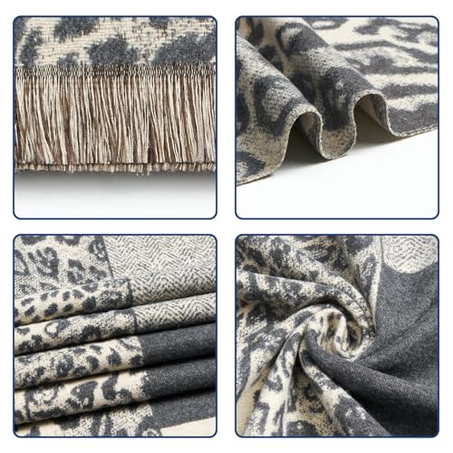 QIUTIMIY Pashmina Shawl Wraps for Womens Winter Scarf Reversible Pattern Designer Ladies Shawls and Wraps for Evening Dresses - color: Flower2-grey