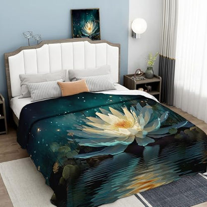 Lotus Throw Blanket, Meditation Contemplation Flowers Bed Blanket,Soft Flannel Fleece Turquoise Throw Blankets Cozy Fluffy Plush Blankets 60×80 inch - size: 60"×80" Twin