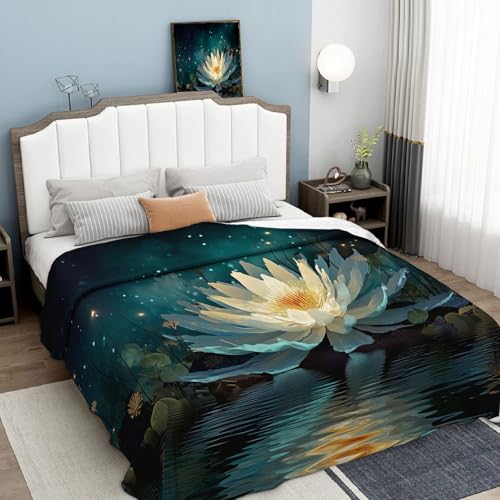 Lotus Throw Blanket, Meditation Contemplation Flowers Bed Blanket,Soft Flannel Fleece Turquoise Throw Blankets Cozy Fluffy Plush Blankets 60×80 inch - size: 60"×80" Twin