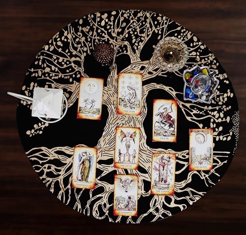 Indian Consigners Tree of Life Altar Cloth Tapestry Tablecloth Celtic Trees Ritual Spiritual Cloth for Sacred Places, Cotton Square Tarot Table Cover 24 by 24 Sacred - color: Golden Trunk Tree, size: 24" x 24" (Square)